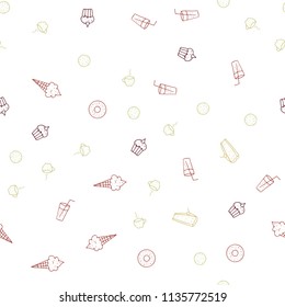 Light Green, Red vector seamless cover with cuisine gourmet. Blurred decorative design of snacks in doodle style. Pattern for ad, booklets, leaflets of restaurants.