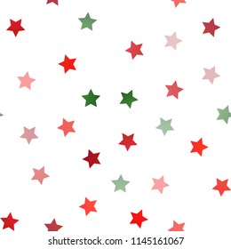 Light Green, Red vector seamless pattern with christmas stars. Decorative shining illustration with stars on abstract template. Smart design for your business advert.