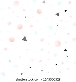 Light Green, Red vector seamless backdrop with lines, circles. Glitter abstract illustration with spheres, triangular lines. Trendy design for wallpaper, fabric makers.