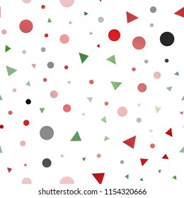 Light Green, Red vector seamless background with triangles, circles. Decorative design in abstract style with lines, dots. Template for business cards, websites.