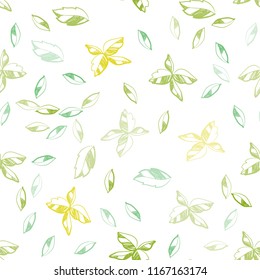 Light Green, Red vector seamless abstract background with leaves. Doodle illustration of leaves in Origami style with gradient. Design for textile, fabric, wallpapers.