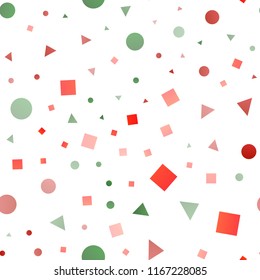Light Green, Red vector seamless background with triangles, circles, cubes. Illustration with colorful circles, triangles, rectangles. Pattern for design of fabric, wallpapers.