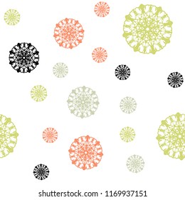 Light Green, Red vector seamless texture with colored snowflakes. Blurred decorative design in xmas style with snow. Template for business cards, websites.