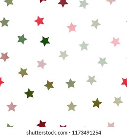 Light Green, Red vector seamless template with sky stars. Shining colored illustration with stars. The pattern can be used for wrapping gifts.