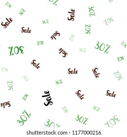 Light Green, Red vector seamless cover with symbols of 30% sales. Abstract illustration with colorful gradient symbols of sales. Template for season sales, shopping ads.