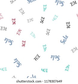 Light Green, Red vector seamless cover with symbols of 30, 40, 50, 70 % sales. Colorful set of  percentage signs in simple style. Template for season sales, shopping ads.