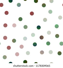 Light Green, Red vector seamless background with dots. Abstract illustration with colored bubbles in nature style. New design for ad, poster, banner of your website.