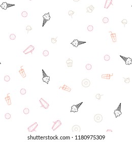 Light Green, Red vector seamless background with tasty food. Blurred decorative design of snacks in doodle style. Pattern for ads of breakfast, lunch, dinner.