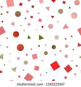 Light Green, Red vector seamless texture in poly style with circles, cubes. Illustration with set of colorful circles, triangles, squares. Pattern for design of window blinds, curtains.