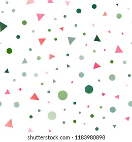 Light Green, Red vector seamless template with crystals, circles. Modern abstract illustration with colorful dots, lines. Pattern for design of fabric, wallpapers.