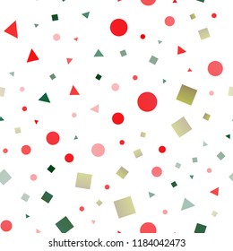 Light Green, Red vector seamless pattern in polygonal style with circles. Decorative design in abstract style with lines, dots, cubes. Trendy design for wallpaper, fabric makers.