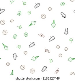 Light Green, Red vector seamless background with tasty food. Blurred decorative design of snacks in doodle style. Doodle design for your business advert of cafes.