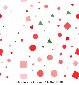 Light Green, Red vector seamless template with crystals, circles, squares. Decorative design in abstract style with lines, dots, cubes. Pattern for trendy fabric, wallpapers.