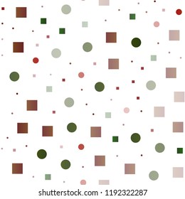 Light Green, Red vector seamless layout with circle spots, cubes. Abstract backdrop with colorful circles, rectangles. Trendy design for wallpaper, fabric makers.