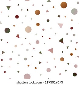 Light Green, Red vector seamless background with triangles, circles. Circles, lines on abstract background with colorful gradient. Design for textile, fabric, wallpapers.