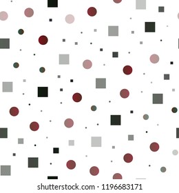 Light Green, Red vector seamless pattern with spheres, squares. Decorative design in abstract style with circles, rectangles. Trendy design for wallpaper, fabric makers.