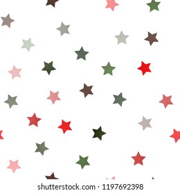 Light Green, Red vector seamless pattern with christmas stars. Glitter abstract illustration with colored stars. The pattern can be used for websites.