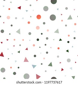 Light Green, Red vector seamless template with crystals, circles. Abstract gradient illustration with circles, triangles. Template for business cards, websites.