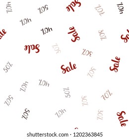 Light Green, Red vector seamless pattern with 30, 40, 50 percentage signs. Illustration with signs of sales on abstract template. Design for business ads, commercials.