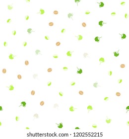 Light Green, Red vector seamless template with cups of coffee, beans. Gradient abstract collection of coffee cups and beans. Pattern for ads of breakfast, lunch, dinner.