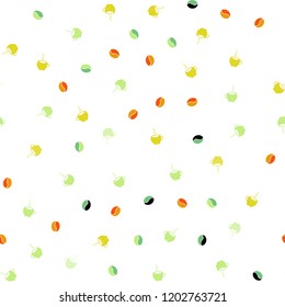 Light Green, Red vector seamless texture with coffee beans, mugs. Decorative gradient design of coffee cups and beans. Template of a black hot beverage in a cafe.