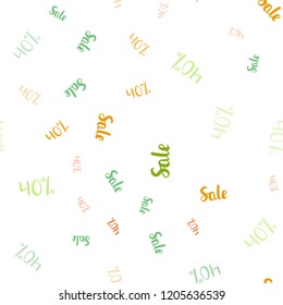 Light Green, Red vector seamless cover with symbols of 40 % sales. Colored words of sales with gradient on white background. Design for business ads, commercials.