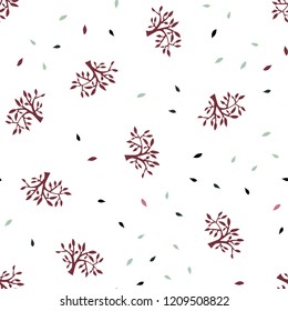 Light Green, Red vector seamless doodle background with leaves, branches. Creative illustration in blurred style with leaves, branches. Design for textile, fabric, wallpapers.