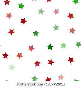Light Green, Red vector seamless texture with beautiful stars. Shining colored illustration with stars. The pattern can be used for wrapping gifts.