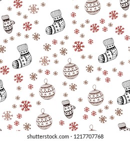 Light Green, Red vector seamless layout with bright snowflakes, balls, socks, mittens. Colorful illustration with xmas symbols. Texture for window blinds, curtains.
