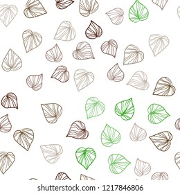 Light Green, Red vector seamless doodle layout with leaves. Decorative illustration with doodles on abstract template. Template for business cards, websites.
