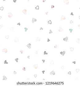 Light Green, Red vector seamless template with doodle hearts. Hearts on blurred abstract background with colorful gradient. Pattern can be used for valentine's ad, booklets.