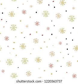 Light Green, Red vector seamless texture with colored snowflakes. Shining colorful illustration with snow on abstract template. Template for business cards, websites.