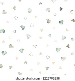 Light Green, Red vector seamless cover with Shining hearts. Decorative shining illustration with hearts on abstract template. Pattern can be used for valentine's ad, booklets.