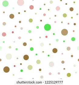 Light Green, Red vector seamless pattern with spheres. Abstract illustration with colored bubbles in nature style. Trendy design for wallpaper, fabric makers.