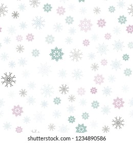 Light Green, Red vector seamless texture with colored snowflakes. Shining colored illustration with snow in christmas style. Pattern for trendy fabric, wallpapers.