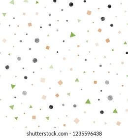 Light Green, Red vector seamless template with crystals, circles, squares. Illustration with set of colorful circles, triangles, squares. Pattern for design of window blinds, curtains.