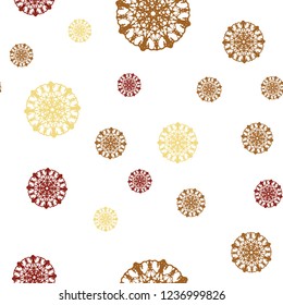 Light Green, Red vector seamless cover with beautiful snowflakes. Modern geometrical abstract illustration with crystals of ice. Template for business cards, websites.