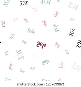 Light Green, Red vector seamless layout with discount of 70%. Colored words of sales with gradient on white background. Backdrop for super sales on Black Friday.