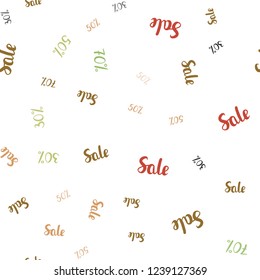 Light Green, Red vector seamless template with 30, 50, 70% selling. Illustration with signs of sales on abstract template. Backdrop for mega promotions, discounts.