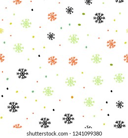 Light Green, Red vector seamless layout with bright snowflakes. Colorful decorative design in xmas style with snow. Pattern for trendy fabric, wallpapers.