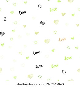 Light Green, Red vector seamless template with text LOVE YOU, hearts. Colorful gradient phrase LOVE YOU, hearts in abstract style. Pattern for design of fabric, wallpapers.