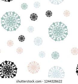 Light Green, Red vector seamless background with xmas snowflakes. Glitter abstract illustration with crystals of ice. Template for business cards, websites.