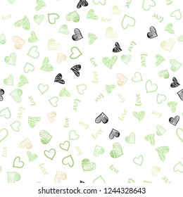 Light Green, Red vector seamless template with text LOVE YOU, hearts. Illustration with phrase LOVE YOU, hearts for valentine's day. Design for wallpaper, fabric makers.