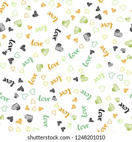 Light Green, Red vector seamless template with text LOVE YOU, hearts. Romantic illustration with colorful phrase LOVE YOU, hearts. Design for textile, fabric, wallpapers.