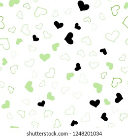 Light Green, Red vector seamless cover with Shining hearts. Blurred decorative design in doodle style with hearts. Design for ad, poster, banner of Valentine Day.