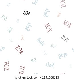 Light Green, Red vector seamless pattern with 70 percentage signs. Colored words of sales with gradient on white background. Backdrop for super sales on Black Friday.