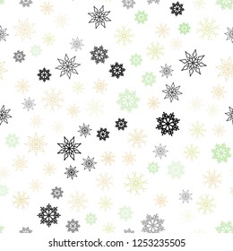 Light Green, Red vector seamless cover with beautiful snowflakes. Glitter abstract illustration with crystals of ice. Pattern for design of window blinds, curtains.