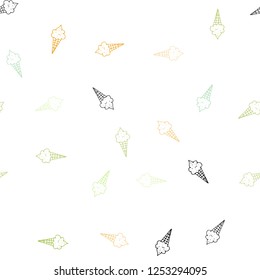 Light Green, Red vector seamless texture with delicious ice-cream. Illustration with set of delicious sweet ice-cream cones. Template of a black hot beverage in a cafe.