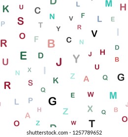 Light Green, Red vector seamless template with isolated letters. Modern geometrical illustration with ABC english symbols. Template for business cards, websites.