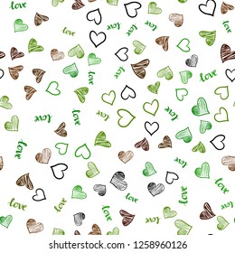 Light Green, Red vector seamless texture with words LOVE YOU, hearts. Colorful gradient phrase LOVE YOU, hearts in abstract style. Pattern for design of fabric, wallpapers.